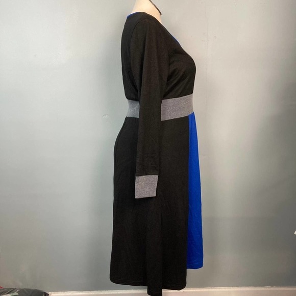 Fashion Bug Colorblock Knit Surplice Style Sweater Dress Plus Size 1X Black Blue - Picture 4 of 12